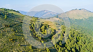 Aerial view of a path leading to Monte Boletto, Alps, near Lake Como. Como, Brunate, Lombardy, Italy