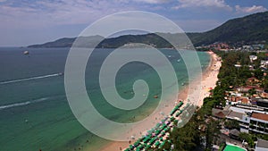 Aerial view of Patong beach at sunset, in Phuket, Thailand