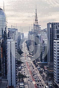 Aerial view of paulista avenue in a cloudy day
