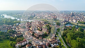 Aerial view of Pavia and the Ticino River, Lombardia, Italy