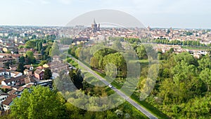 Aerial view of Pavia and the Ticino River, Lombardia, Italy