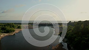 Aerial View of the Pearl River Near Jackson, Mississippi Looking Back at a Bridge and Dam for the Ross Barnett Reservoir