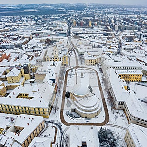 Aerial view of Pecs, Hungary at winter