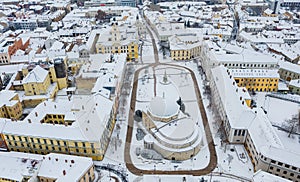 Aerial view of Pecs, Hungary at winter