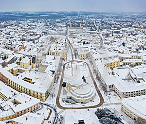 Aerial view of Pecs, Hungary at winter