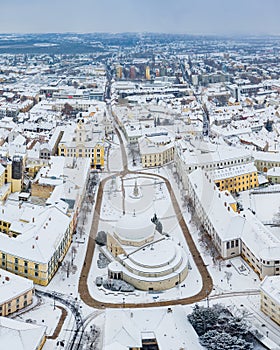 Aerial view of Pecs, Hungary at winter