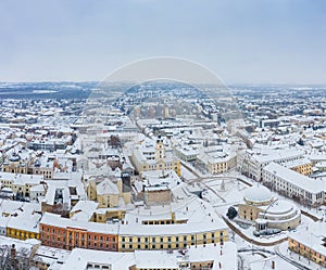 Aerial view of Pecs, Hungary at winter