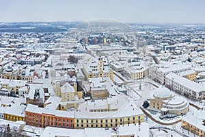 Aerial view of Pecs, Hungary at winter