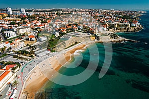 Aerial view of pedestrian promenade in Estoril with Poca Beach visible, Lisbon Region, Portugal photo