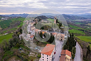 Aerial view of Peglio village in Italy