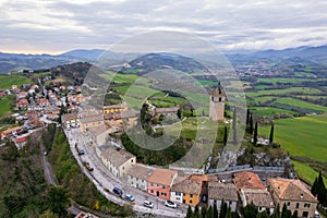 Aerial view of Peglio village in Italy