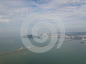 Aerial view Penang first bridge.