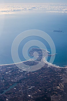 Aerial View of Peniche and Baleal Portugal. View from the porthole