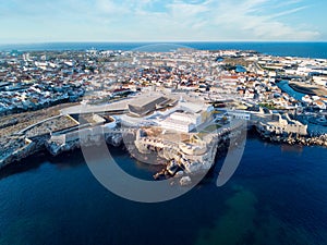 Aerial View Of Peniche Fortress And City At Sunset