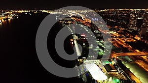 Aerial View of Penn`s Landing Philadelphia Waterfront at Night