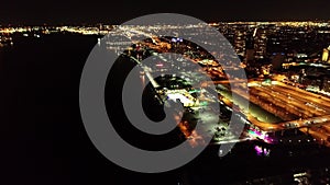 Aerial View of Penn`s Landing Philadelphia Waterfront at Night