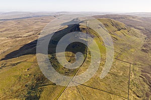 Aerial view of Penyghent, one of the three fells in the Yorkshire 3 peaks, Yorkshire Dales, North Yorkshire,UK