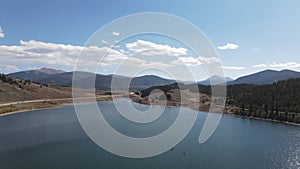 Aerial view of people canoeing at Lake Dillon, in Dillon, Colorado