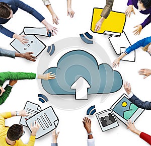 Aerial View of People and Cloud Computing Concepts