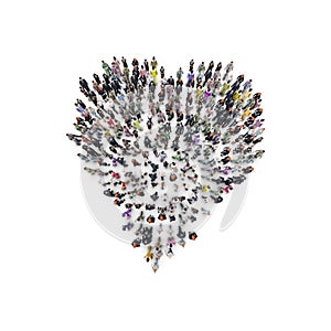 Aerial view of people that are grouping in heart shape. 3D Rendering photo