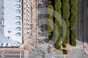 Aerial view of the people running marathon.