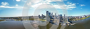 Aerial view of Perth Cityscape and Swan River, Australia