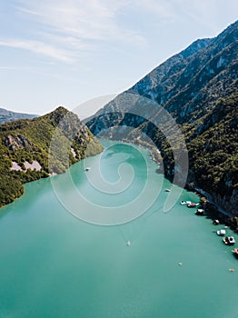 Aerial view of Perucac lake on Drina river