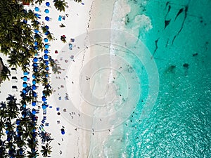 Aerial view of Pescadores beach in Tulum Mexico