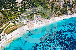 Aerial view of Petani Beach on the Kefalonia Island, Greece