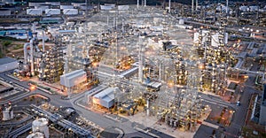 Aerial view petrochemical plant and oil refinery plant background