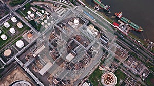 Aerial view of Petroleum`s oil refinery in industrial engineerin