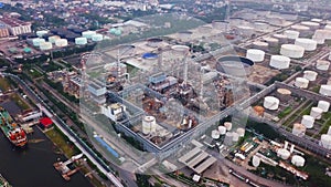 Aerial view of Petroleum`s oil refinery in industrial engineerin