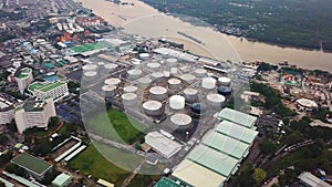 Aerial view of Petroleum`s oil refinery in industrial engineerin