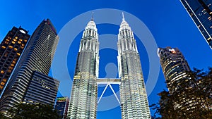 Aerial view of the Petronas Twin Towers in the city skyline. Malasia. Kuala Lumpur, 1 March, 2024