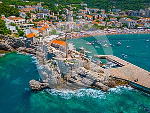 Aerial view of Petrovac in Montenegro