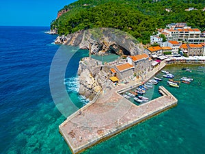 Aerial view of Petrovac in Montenegro