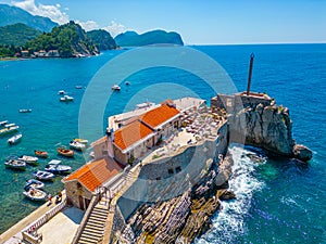 Aerial view of Petrovac in Montenegro
