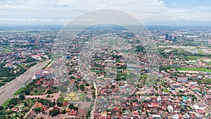 Aerial view Pha That Luang of Vientiane capital of Laos Southeat Asia photo
