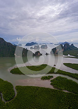 Aerial view Phang Nga Bay, Beautiful View from Samet Nang She Viewpoint, Phang Nga