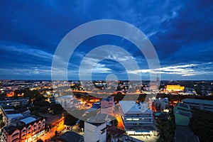 Aerial view with Phitsanulok Transportation at Night in Thailand