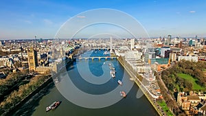 Aerial View Photo of Big Ben Parliament Famous Landmark and London Eye