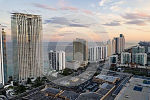 Aerial view photo of sunset in Sunny Isles Beach, Florida