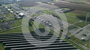 Aerial View Photovoltaic Power Station Electrical Substation