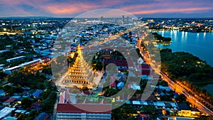 Aerial view of Phra Mahathat Kaen Nakhon in Khon Kaen province, Thailand