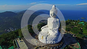 Aerial view Phuket Big Buddha blue sky and blue sea background