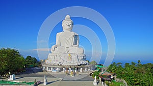 Aerial view Phuket Big Buddha blue sky and blue sea background