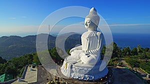 Aerial view Phuket Big Buddha blue sky and blue sea background