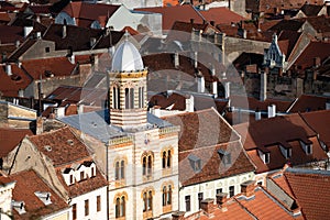 Aerial view of the Piata Sfatului Orthodox Church in Brasov