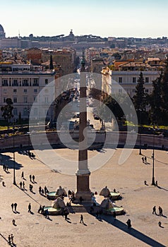 Aerial view of Piazza del Popolo, Rome, Italy. With tourists walking around