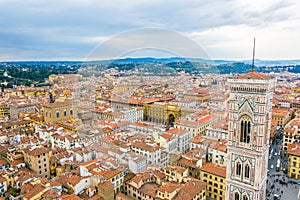 Aerial view of the piazza della repubblica and palazzo Pitti in italian city Florence...IMAGE